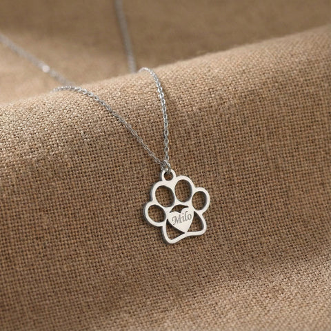 14K Gold Personalized Heart Paw Necklace - 12-24 in M.0299
