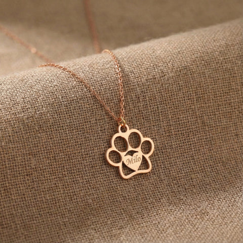 14K Gold Personalized Heart Paw Necklace - 12-24 in M.0299