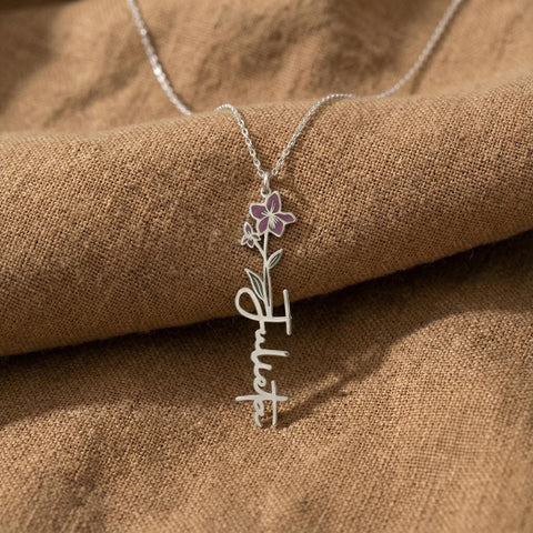 14K Gold Birth Flower Name Necklace - 12-24 in M.0295