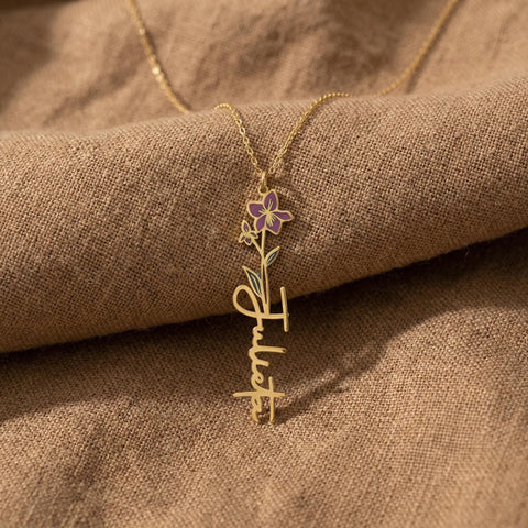 14K Gold Birth Flower Name Necklace - 12-24 in M.0295