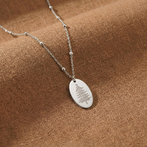 14K Gold Oval Pine Tree Necklace - 12-24 in M.0290