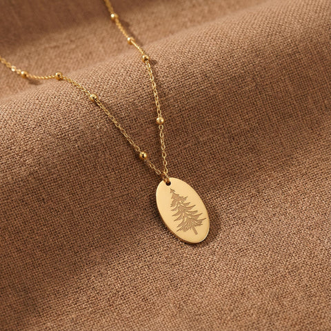 14K Gold Oval Pine Tree Necklace - 12-24 in M.0290