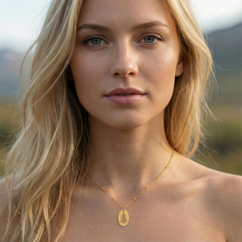 14K Gold Oval Pine Tree Necklace - 12-24 in M.0290