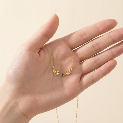 14K Gold Angel Wings Necklace with Birthstone - 12-24 in M.0272