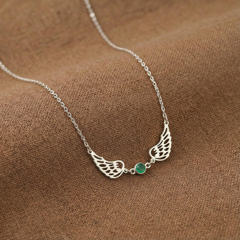 14K Gold Angel Wings Necklace with Birthstone - 12-24 in M.0272
