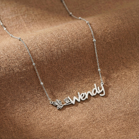 14K Gold Flower Name Horizontal Necklace - 12-24 in M.0238