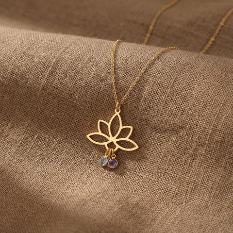 14K Gold Dangling Birthstone Lotus Necklace - 12-24 in M.0345