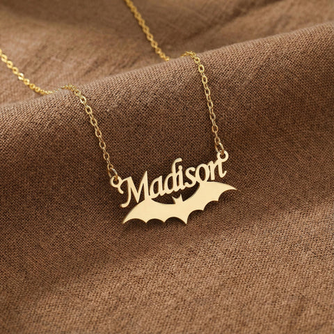 14K Gold Bat Name Necklace - 12-24 in M.0360