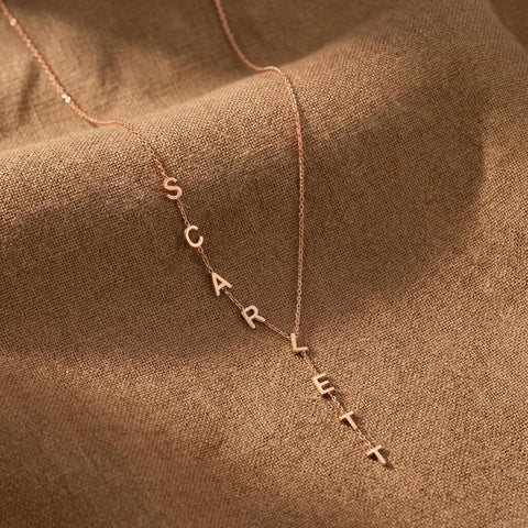 14K Gold Initial Side Necklace - 12-24 in M.0659