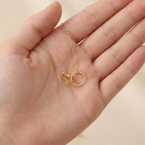 14K Gold Circle Name Necklace - 12-24 in M.0609