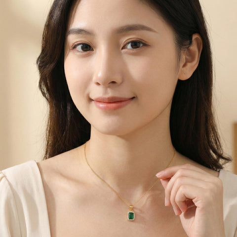 14K Gold Birthstone Rectangle Necklace - 12- 24 in M.0378