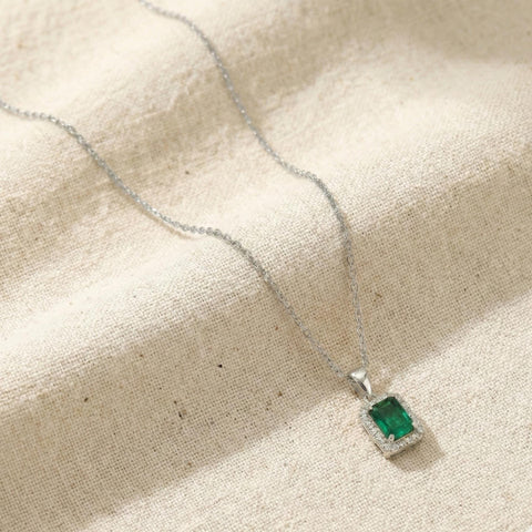 14K Gold Birthstone Rectangle Necklace - 12- 24 in M.0378