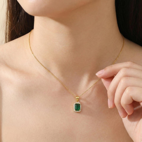14K Gold Birthstone Rectangle Necklace - 12- 24 in M.0378