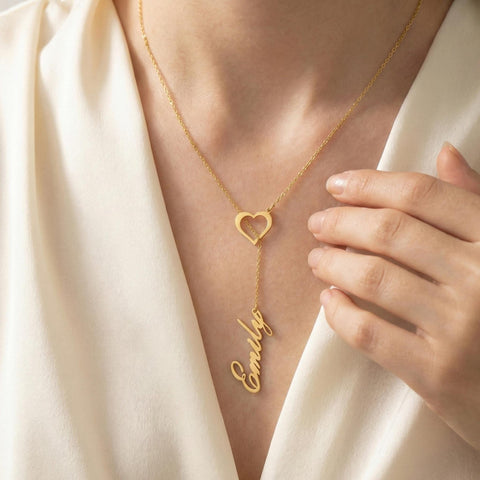 14K Gold Heart with Name Necklace - 12-24 in M.0755