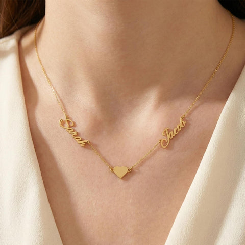 14K Gold 2 Names and Heart Necklace - 12-24 in M.0325