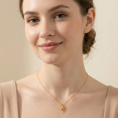 14K Gold  Wing and Heart Necklace - 12-24 in M.0146