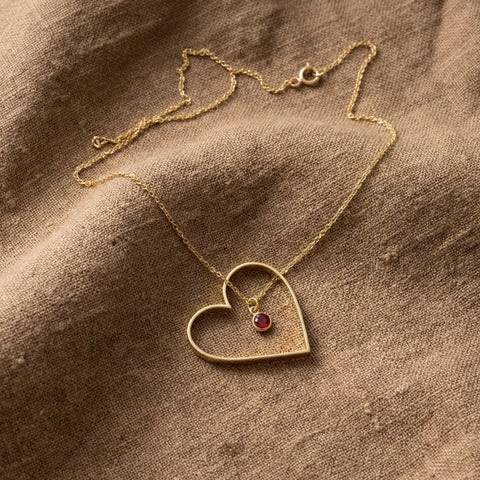 14K Gold Birthstone Heart Necklace - 12-24 in M.0302