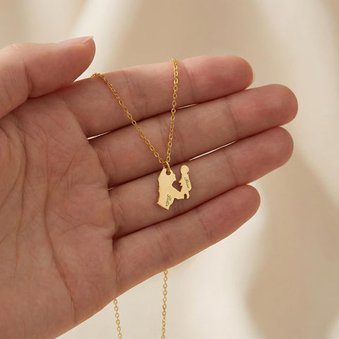 14 Ayar Altın Anne ve Bebek Kalp Silüeti Kolye | Yeni Anne Kolyesi | Anne ve Bebek Kolyesi | Bebek Partisi Hediyesi | Yeni Anneye Hediye M.0289