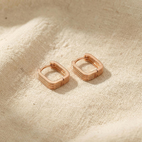 Textured Square Hoop Earrings | Domed Huggies Earrings | Dainty Minimalist Jewelry | Gold Stacking Hoops | Gift for Her | Mothers Day Gift M.0506