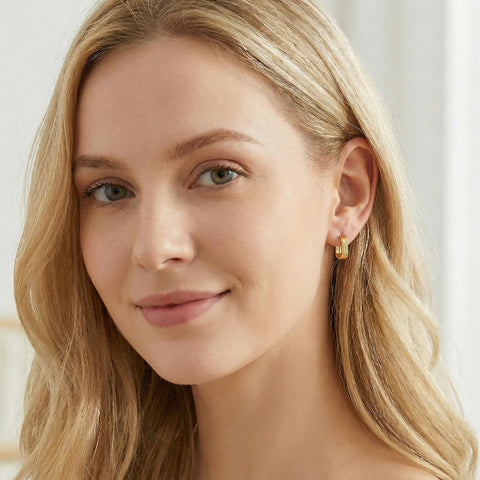 Textured Square Hoop Earrings | Domed Huggies Earrings | Dainty Minimalist Jewelry | Gold Stacking Hoops | Gift for Her | Mothers Day Gift M.0506