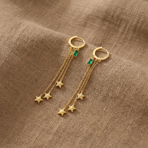 Dangling Star Baguette Stone Earrings | Cute Celestial Jewelry | Dainty Everyday Earrings | Gift for Mom | Christmas Gift M.0235