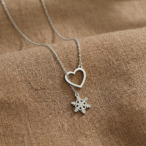 14K Gold Heart Shaped Snowflake Necklace - 12-24 in M.0459