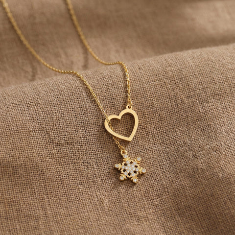 14K Gold Heart Shaped Snowflake Necklace - 12-24 in M.0459