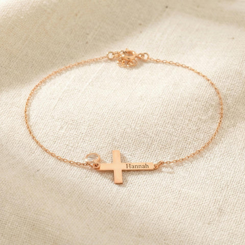 Personalized Name Bracelet with Birthstone | Tiny Gold Cross Bracelet | Christian Jewelry Cross | Birthstone Bracelet | Christmas Gift M.0010