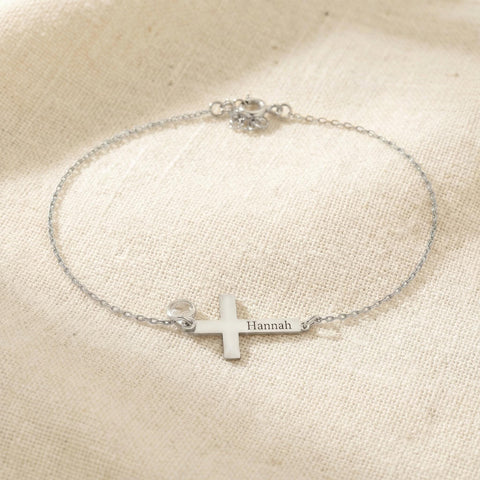 Personalized Name Bracelet with Birthstone | Tiny Gold Cross Bracelet | Christian Jewelry Cross | Birthstone Bracelet | Christmas Gift M.0010