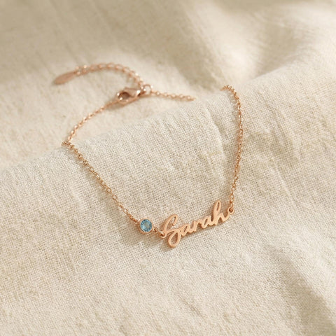 14K Gold Name Bracelet with Birthstone - 3.5-10 in M.0018