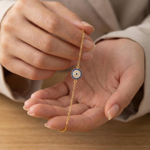 14K Gold Evil Eye Bracelet - 3.5-10 in M.0286