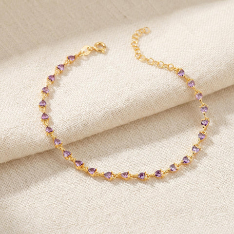 Small Heart Stone Tennis Bracelet | 14k Gold Heart Bracelet |Cz Tennis Bracelet | Tennis Chain Bracelet | Gift for Wife | Christmas Gift M.0492