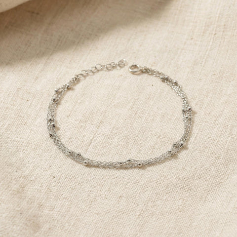 Triple Beaded Chain Bracelet | 14K Gold Chain Bracelet | Dainty Everyday Bracelet | Gift for Daughter | Mothers Day Gift | Christmas Gift M.0563