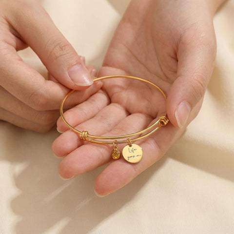 14K Gold Name Disc and Birthstone Bracelet - 3.5-10 in M.0209