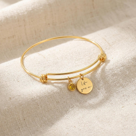 14K Gold Name Disc and Birthstone Bracelet - 3.5-10 in M.0209