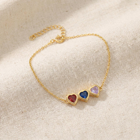 14K Gold Heart Cut Birthstone Bracelet - 3.5-10 in M.0223