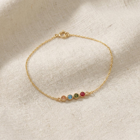 14K Gold Indented Sequential Birthstone Bracelet - 3.5-10 in M.0259