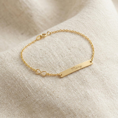 14K Gold Infinity Bar Bracelet - 3.5-10 in M.0440