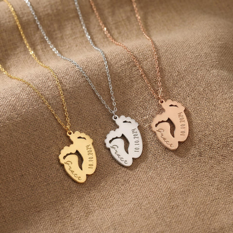 14K Gold Baby Footprint Necklace - 12-24 in M.0059