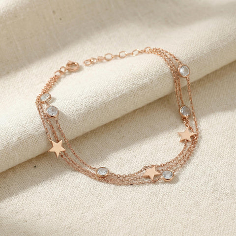 Zircon Stone Beaded Triple Star Bracelet | Three Chain Layered Star Bracelet | Gift for Her | Christmas Gift M.0436