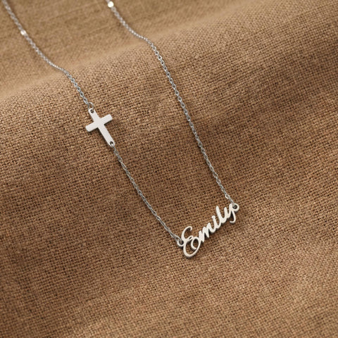 14K Gold Name Necklace with Cross - 12-24 in M.0490