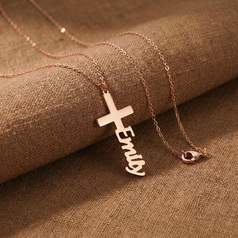 14K Gold Vertical Personalized Cross Necklace - 12-24 in M.304