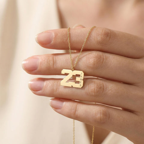 14K Gold Name Number Necklace - 12-24 in M.0255