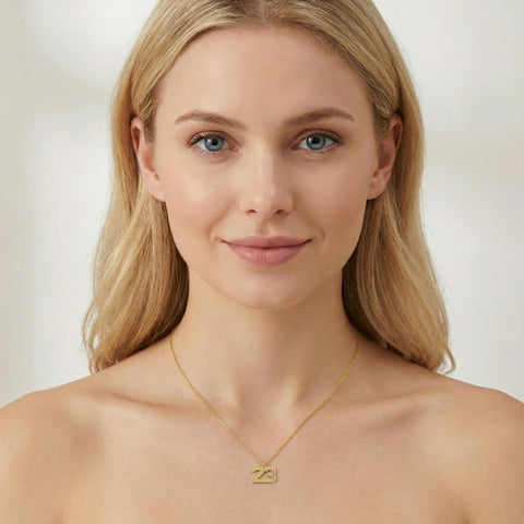 14K Gold Name Number Necklace - 12-24 in M.0255