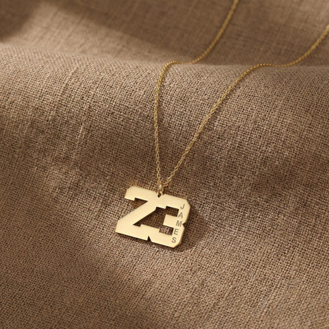 14K Gold Name Number Necklace - 12-24 in M.0255