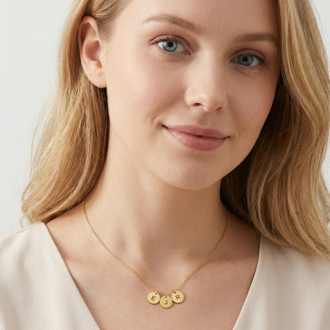 14K Gold Disc Necklace with Initial and Birthflower - 12-24 in M.0133