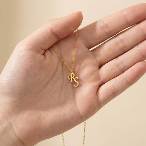 14K Gold Interlock Two Initial Necklace - 12-24 in M.0764