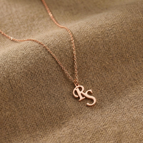14K Gold Interlock Two Initial Necklace - 12-24 in M.0764