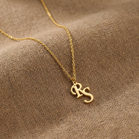 14K Gold Interlock Two Initial Necklace - 12-24 in M.0764