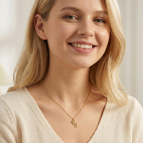 14K Gold Interlock Two Initial Necklace - 12-24 in M.0764